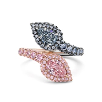 J Fine 18K Rose Gold Blue and Pink Diamond Bypass Ring