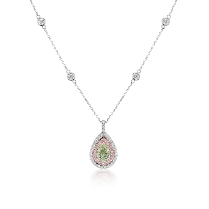 J Fine Platinum & 18K Rose Gold Argyle Pink™ Diamond and Green Pear Shape Diamond Necklace
