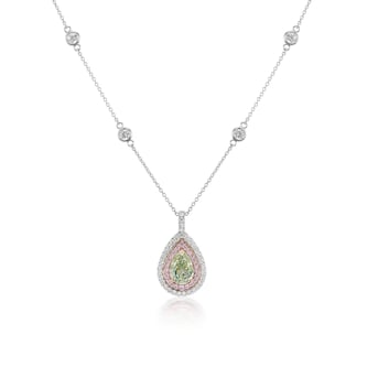 J Fine Platinum & 18K Rose Gold Argyle Pink™ Diamond and Green Pear Shape Diamond Necklace