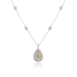 J Fine Platinum & 18K Rose Gold Argyle Pink™ Diamond and Green Pear Shape Diamond Necklace
