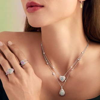 J Fine Platinum & 18K Rose Gold Argyle Pink™ Diamond and Green Pear Shape Diamond Necklace