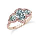 J Fine 18K Rose Gold Argyle Pink™ Diamond and Bluish Green Pear Shape Diamond Three Stone Ring