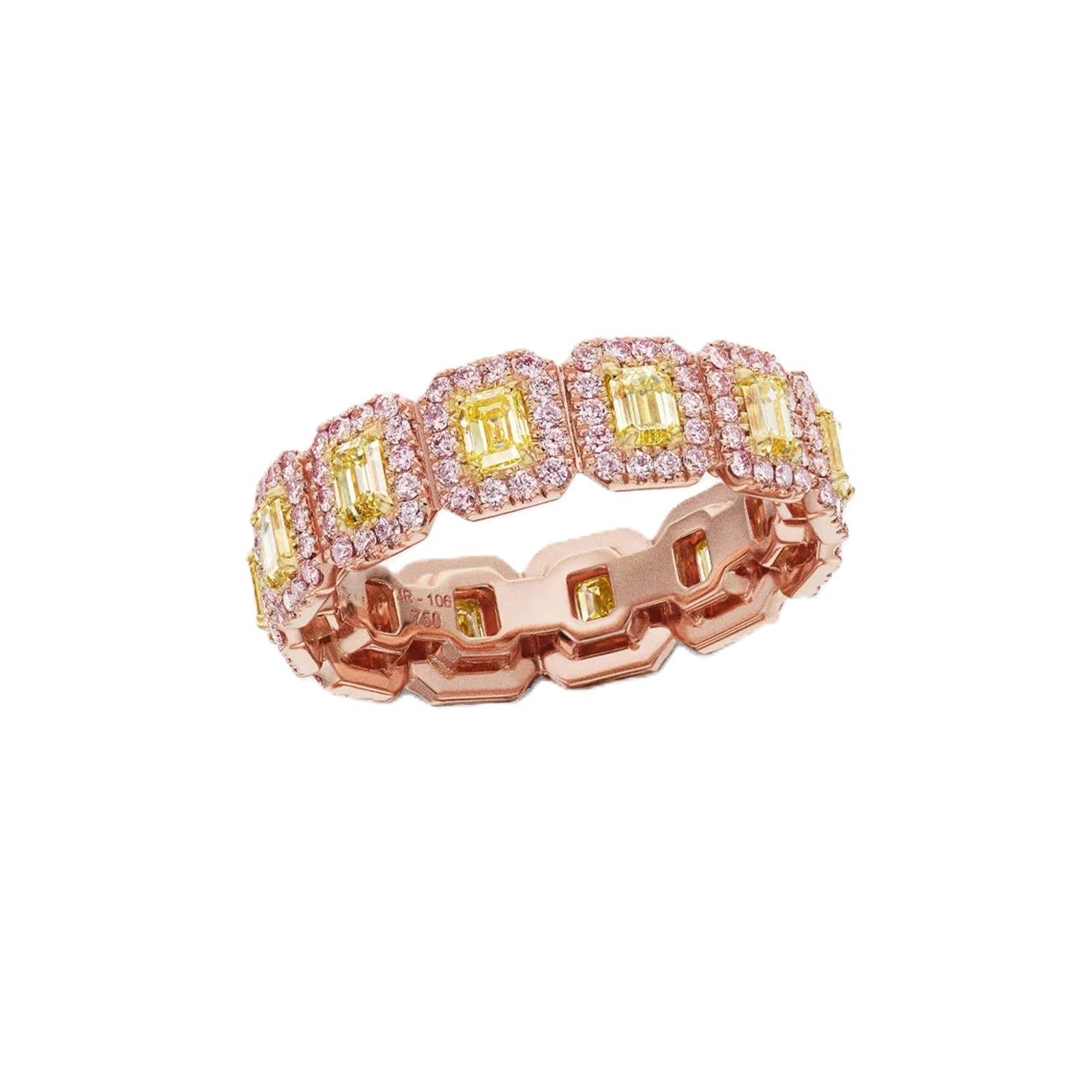 J Fine 18K Rose Gold Argyle Pink™ Diamond and Yellow Emerald Cut Diamond Eternity Band