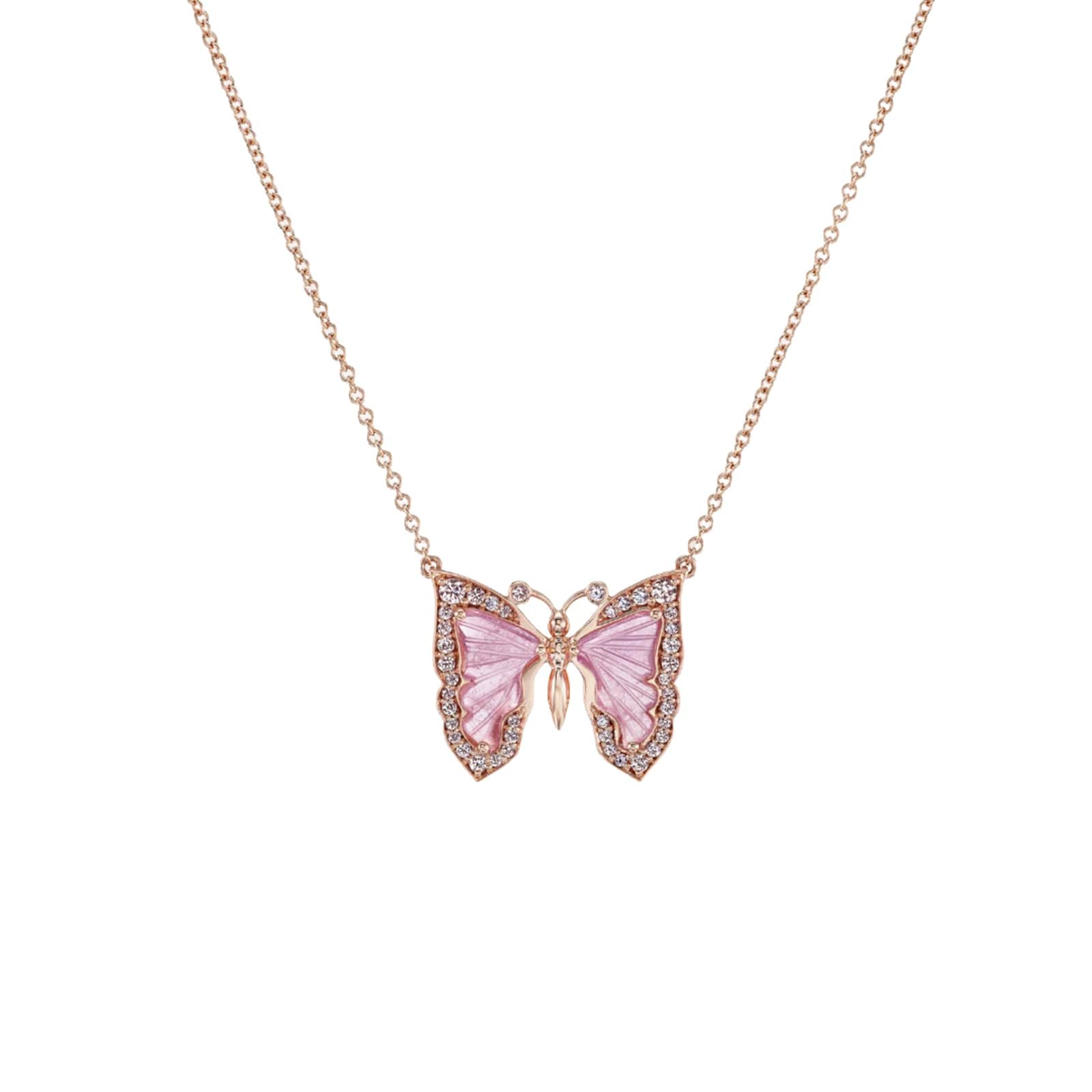 J Fine 18K Pink Gold Argyle Pink™ Diamond & Pink Tourmaline Butterfly Pendant Necklace