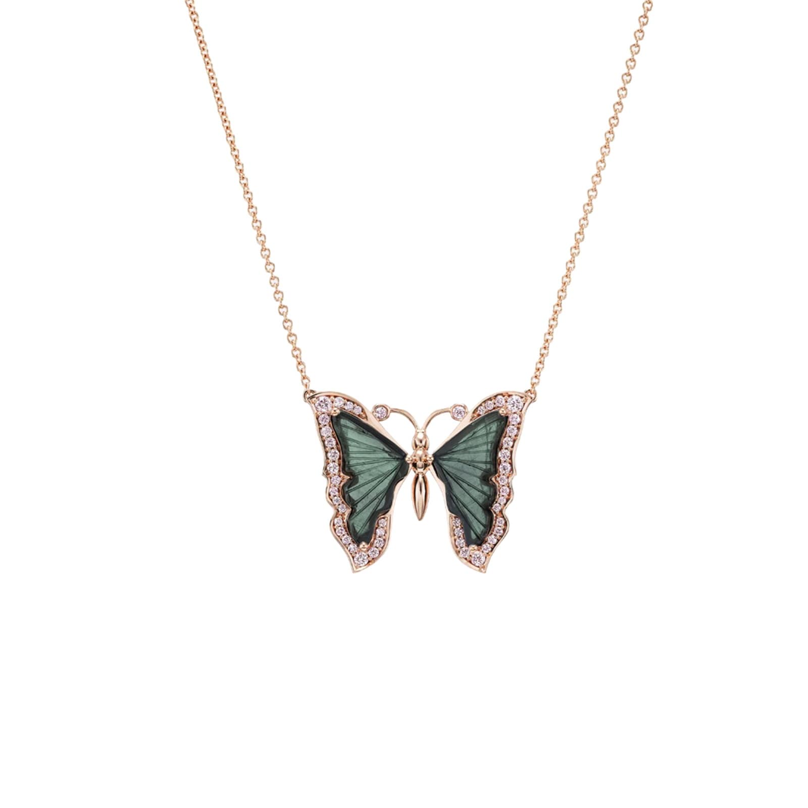 J Fine 18K Pink Gold Argyle Pink™ Diamond & Green Tourmaline Butterfly Pendant Necklace J Fine 18K Pink Gold Argyle Pink™ Diamond & Green Tourmaline Butterfly Pendant Necklace
