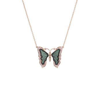 J Fine 18K Pink Gold Argyle Pink™ Diamond & Green Tourmaline Butterfly Pendant Necklace