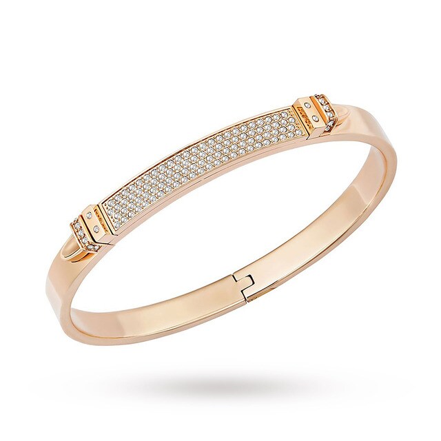 SWAROVSKI Distinct Rose Gold Plated Small Crystal Pave Bangle 5152481 Medium