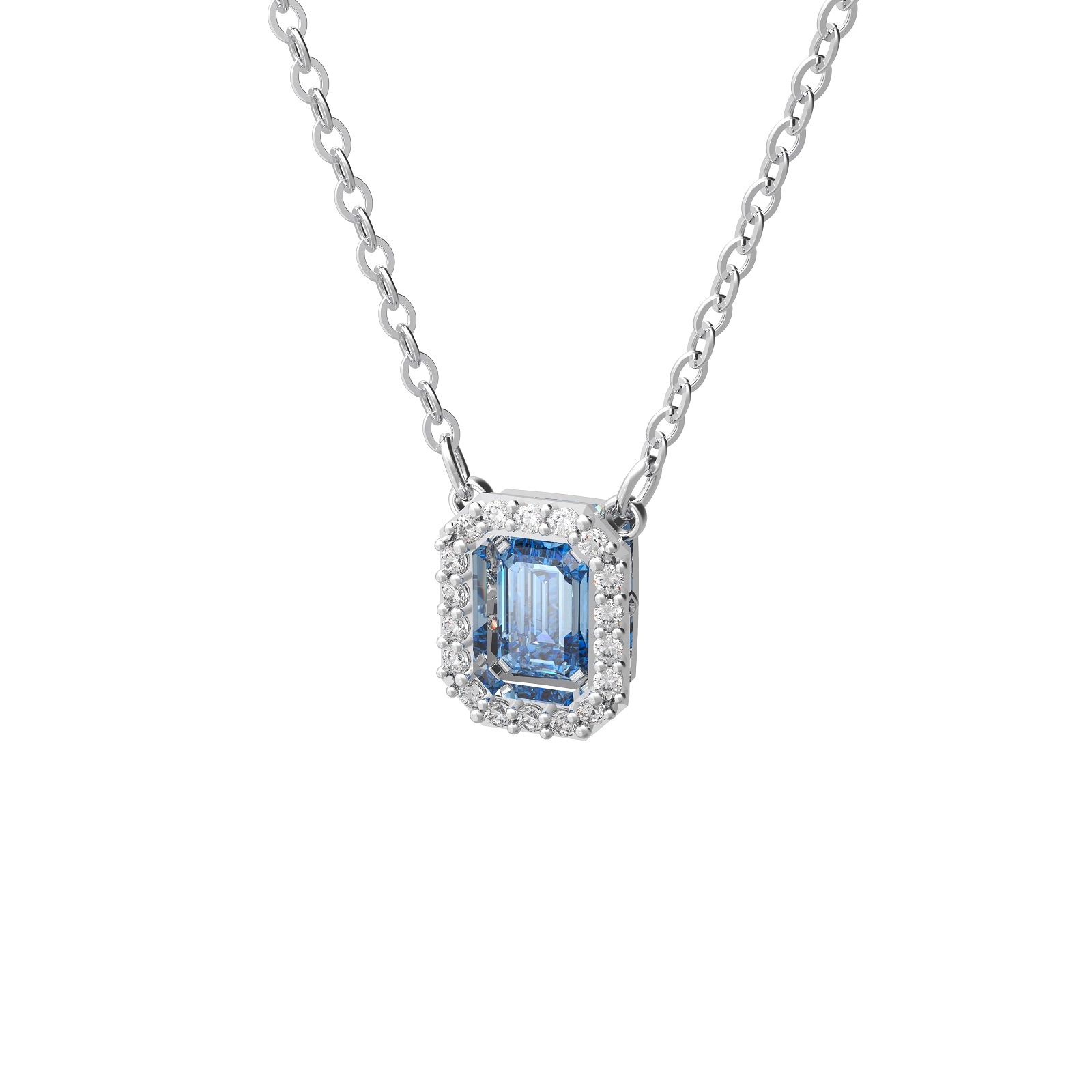 Swarovski Silver Coloured Millenia Octagon Cut Blue Cubic Zirconia Pendant