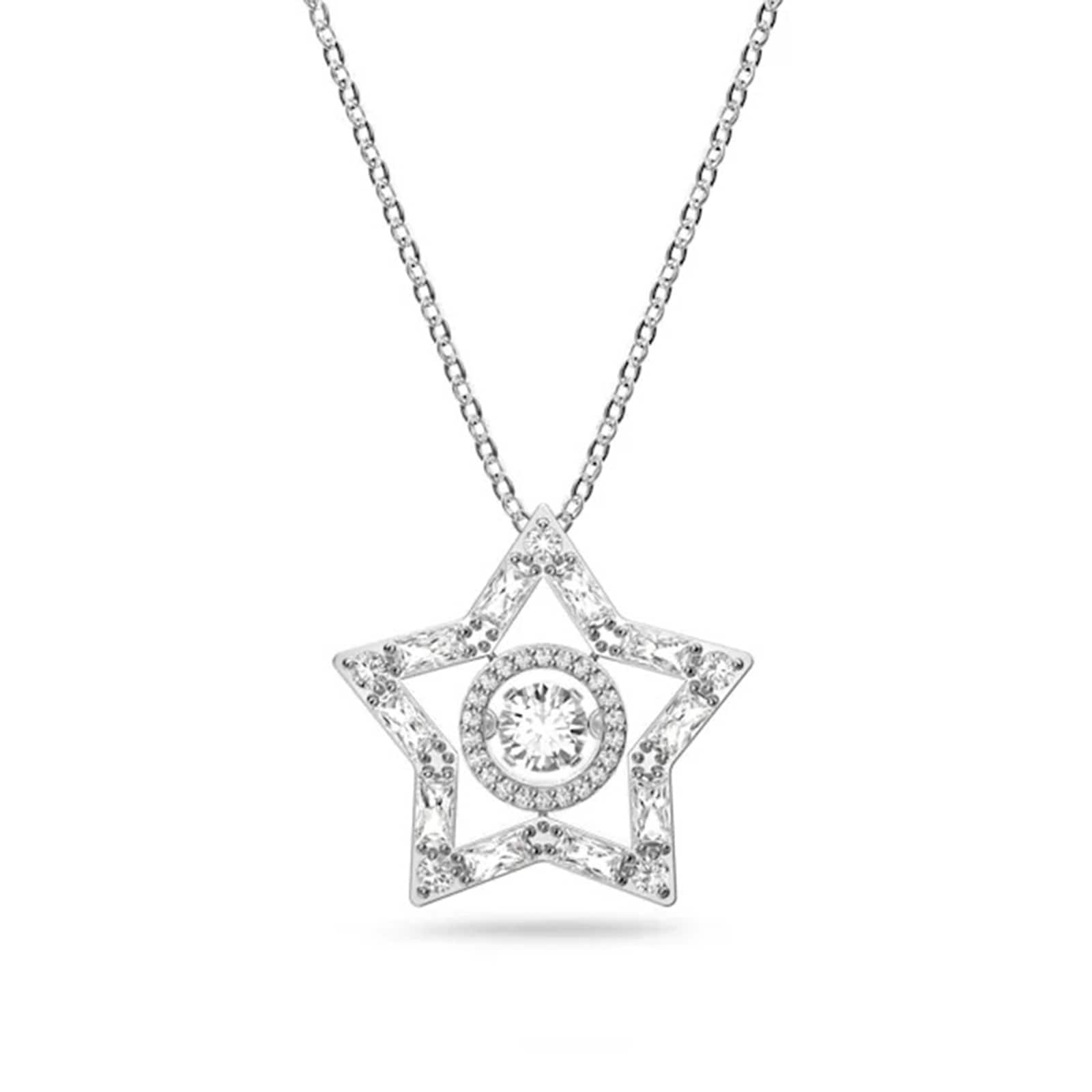 Silver Coloured Stella Star Cubic Zirconia Pendant