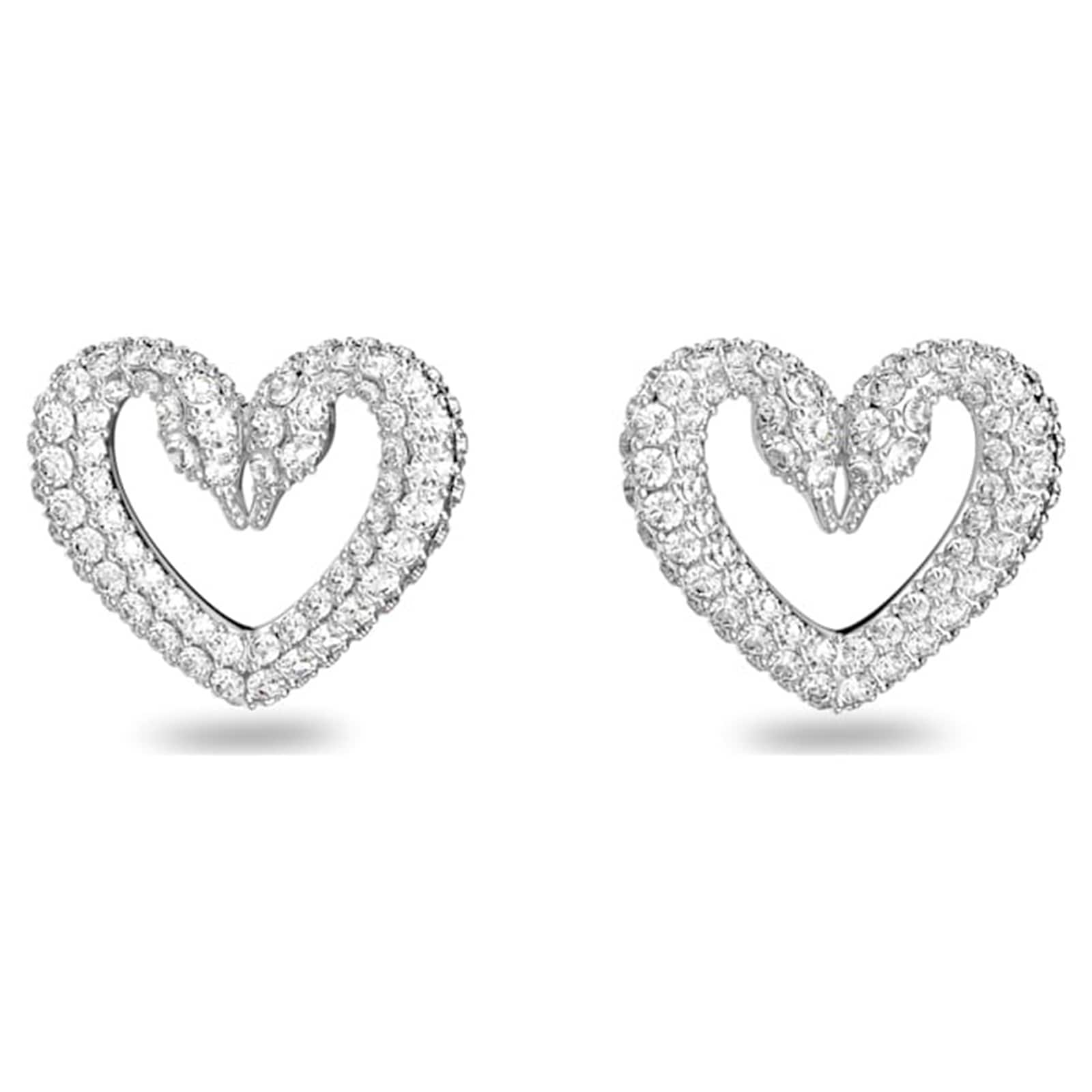 SWAROVSKI Silver Una Cubic Zirconia Heart Swan Stud Earrings