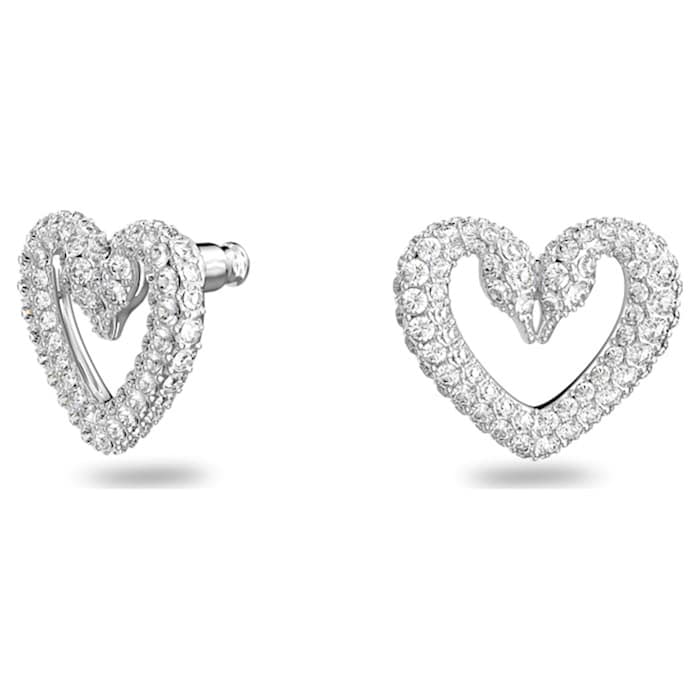 SWAROVSKI Silver Una Cubic Zirconia Heart Swan Stud Earrings