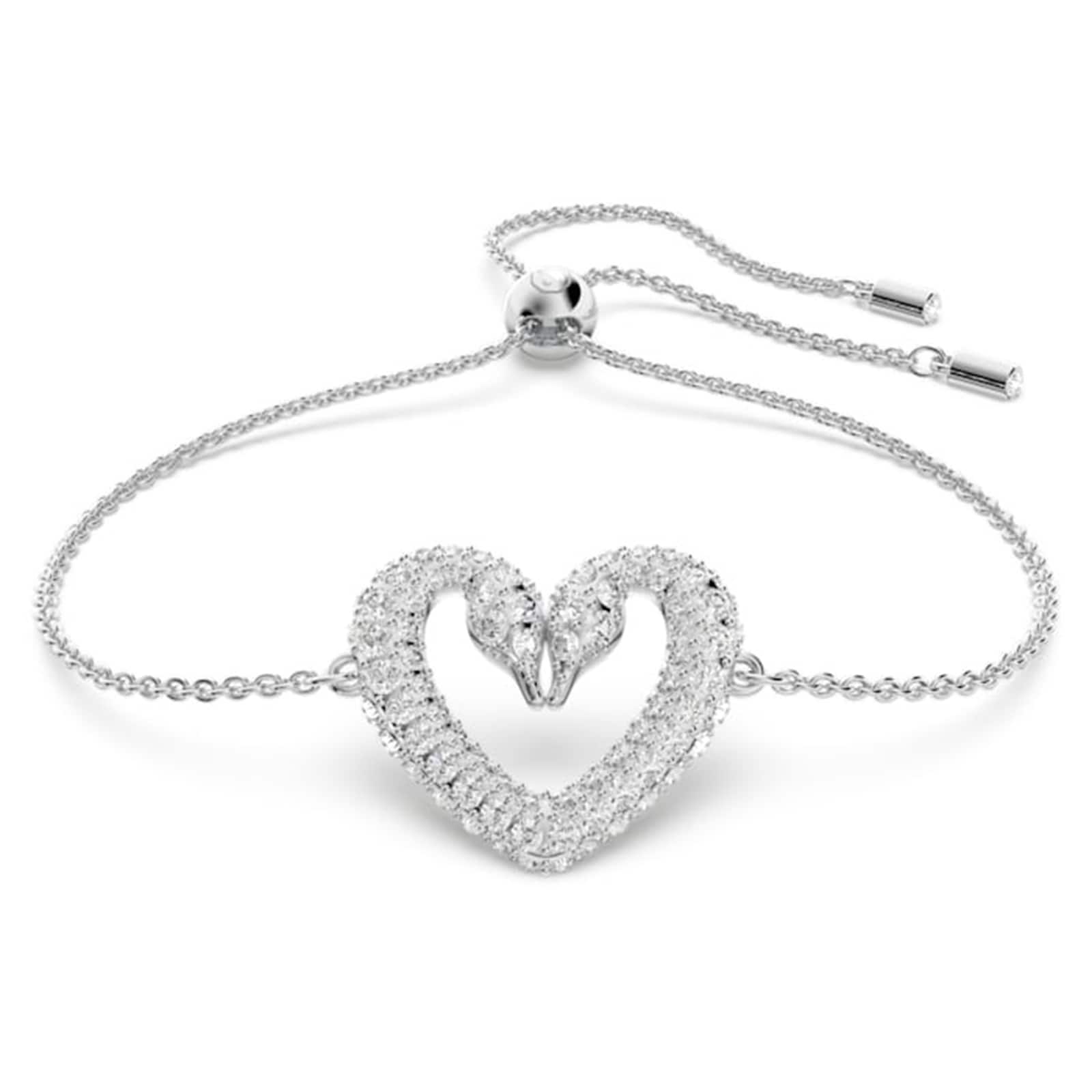 Swarovski Silver Una Cubic Zirconia Heart Swan Bracelet