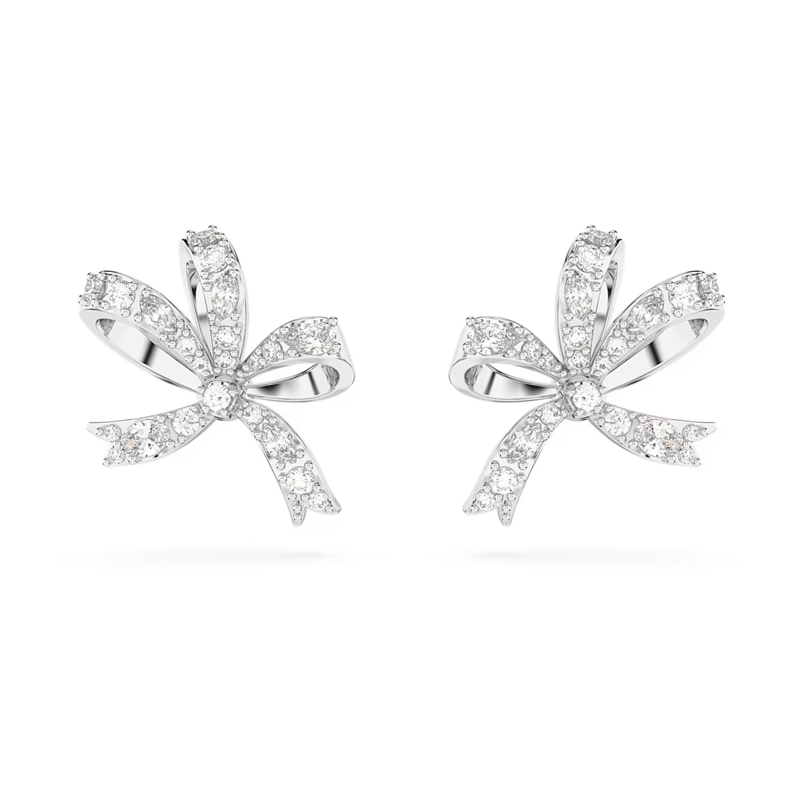 Volta Rhodium Plated Small Bow Detail Stud Earrings