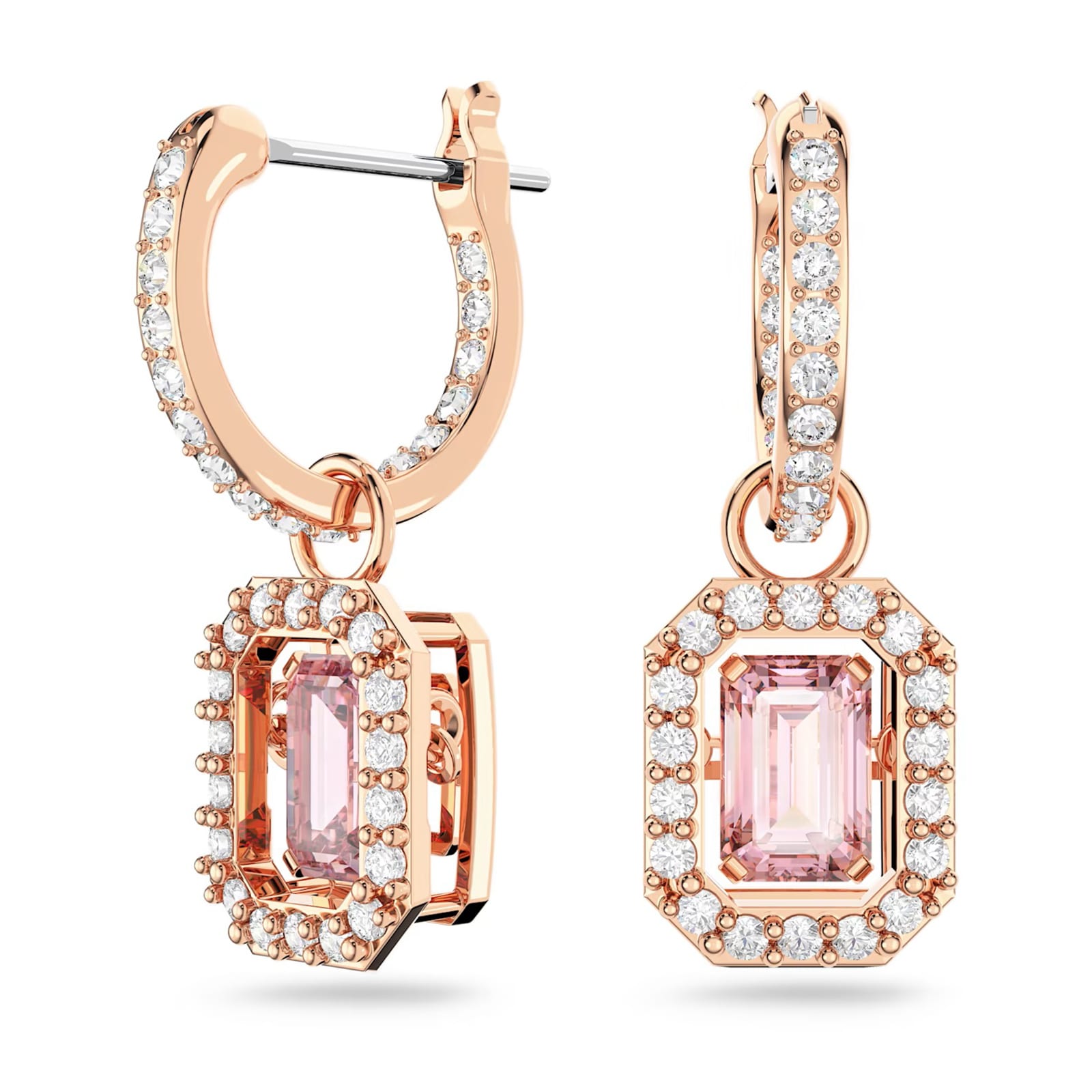 Millenia Rose Gold Plated Pink Octagon Cut Stone Drop Earrings