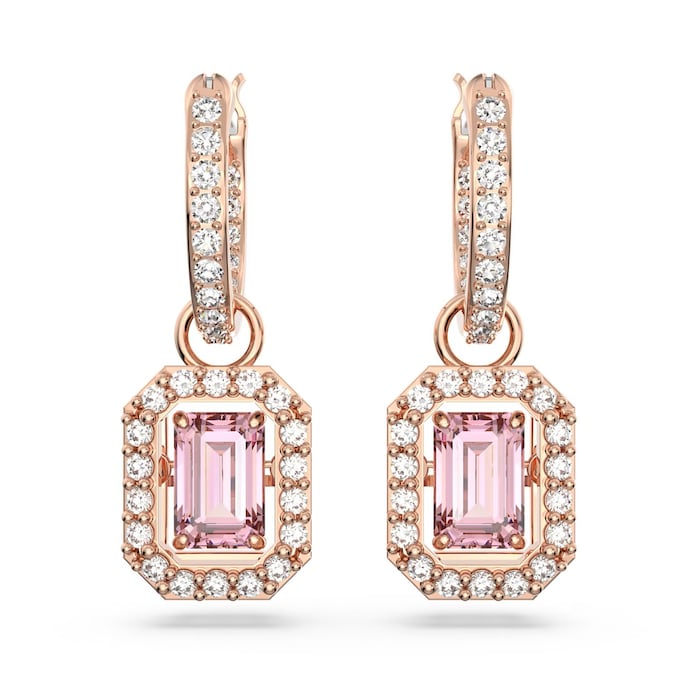 SWAROVSKI Millenia Rose Gold Coloured Pink Octagon Cut Stone Drop Earrings