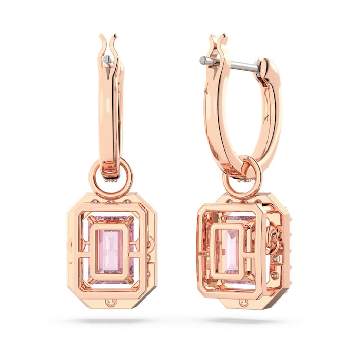 SWAROVSKI Millenia Rose Gold Coloured Pink Octagon Cut Stone Drop Earrings