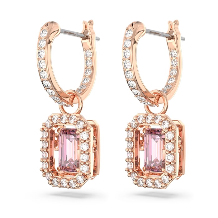 SWAROVSKI Millenia Rose Gold Coloured Pink Octagon Cut Stone Drop Earrings