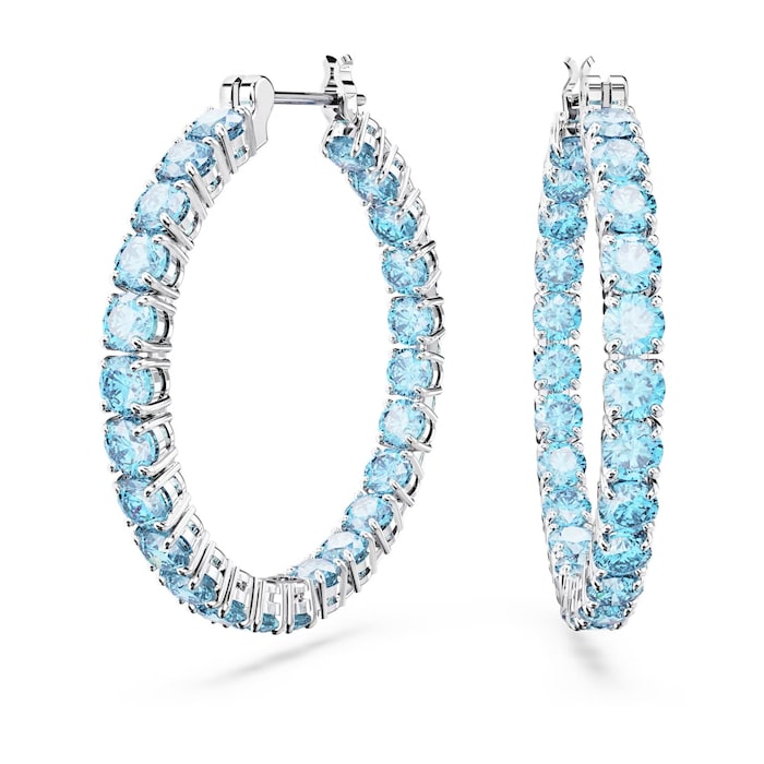 SWAROVSKI Matrix Rhodium Plated Aqua Hoop Earrings