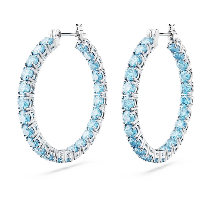 SWAROVSKI Matrix Rhodium Plated Aqua Hoop Earrings