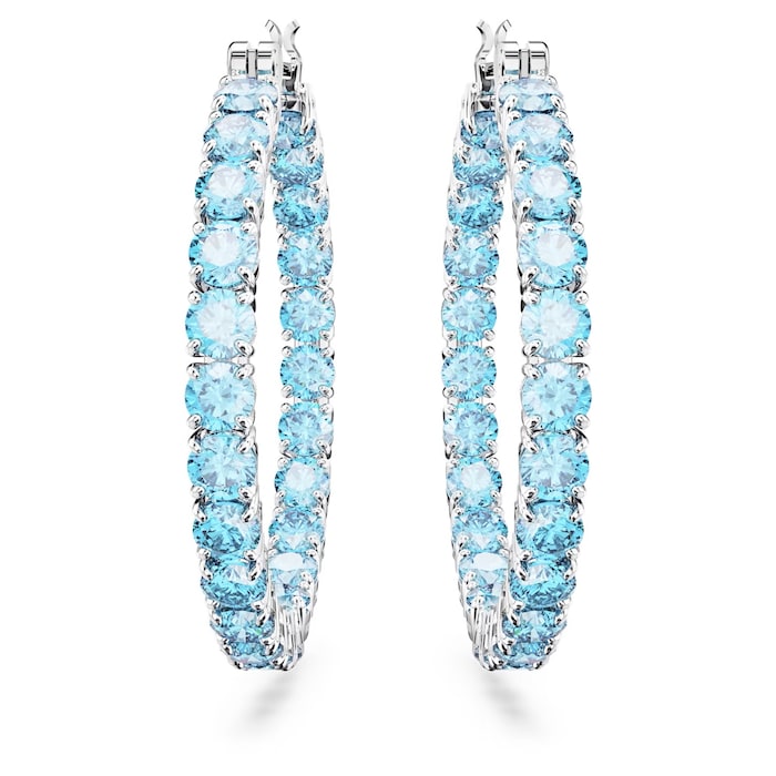 SWAROVSKI Matrix Rhodium Plated Aqua Hoop Earrings