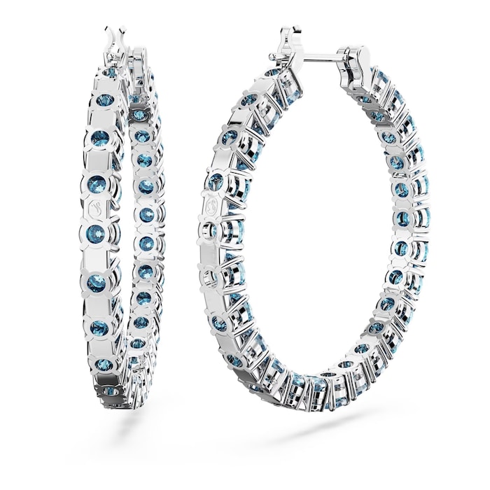 SWAROVSKI Matrix Rhodium Plated Aqua Hoop Earrings