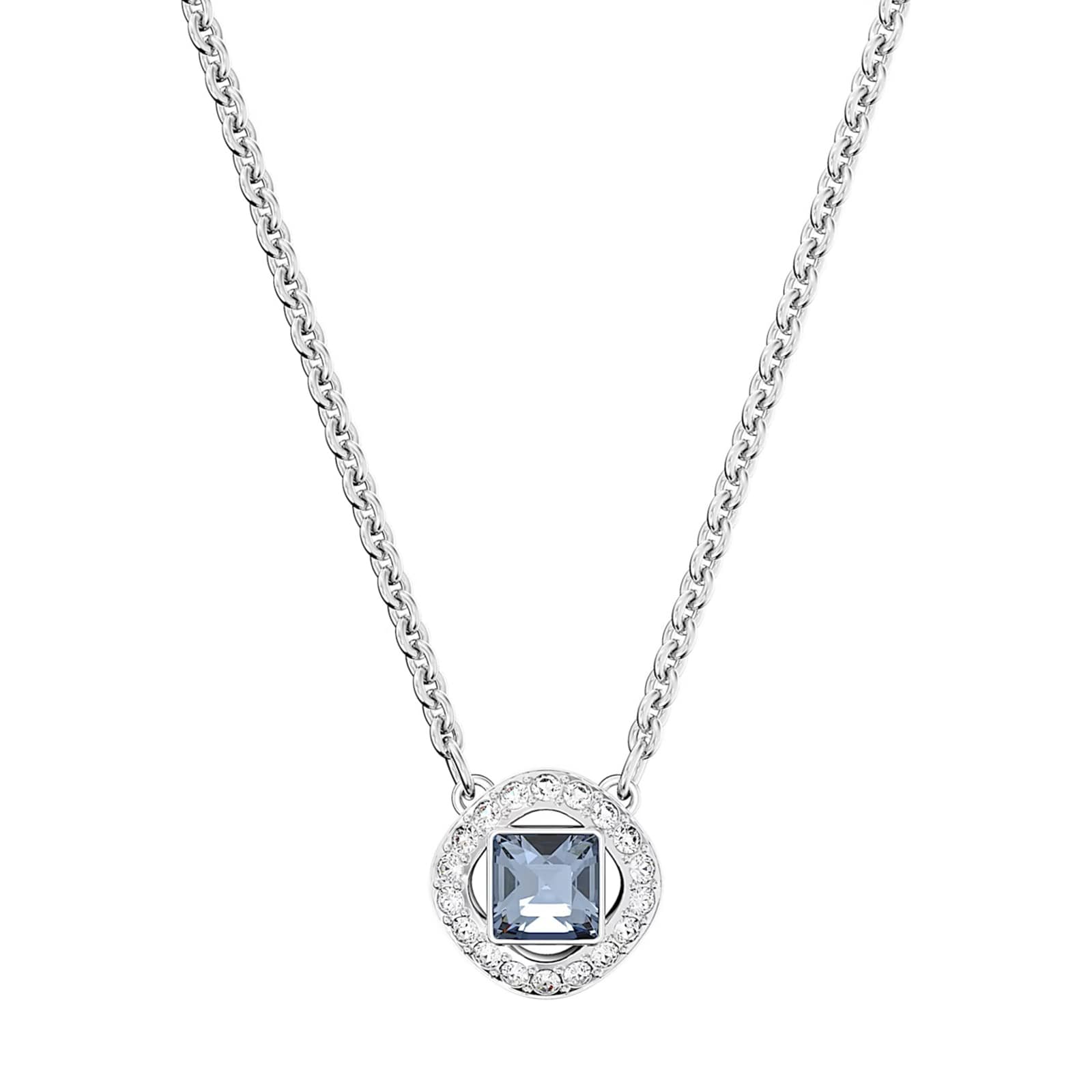 SWAROVSKI Angelic Rhodium Plated Blue Square Cut Stone Necklace