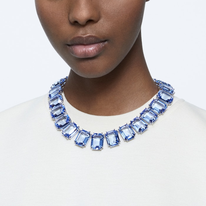 SWAROVSKI Rhodium Plated Millenia Blue Octagon Crystal Necklace