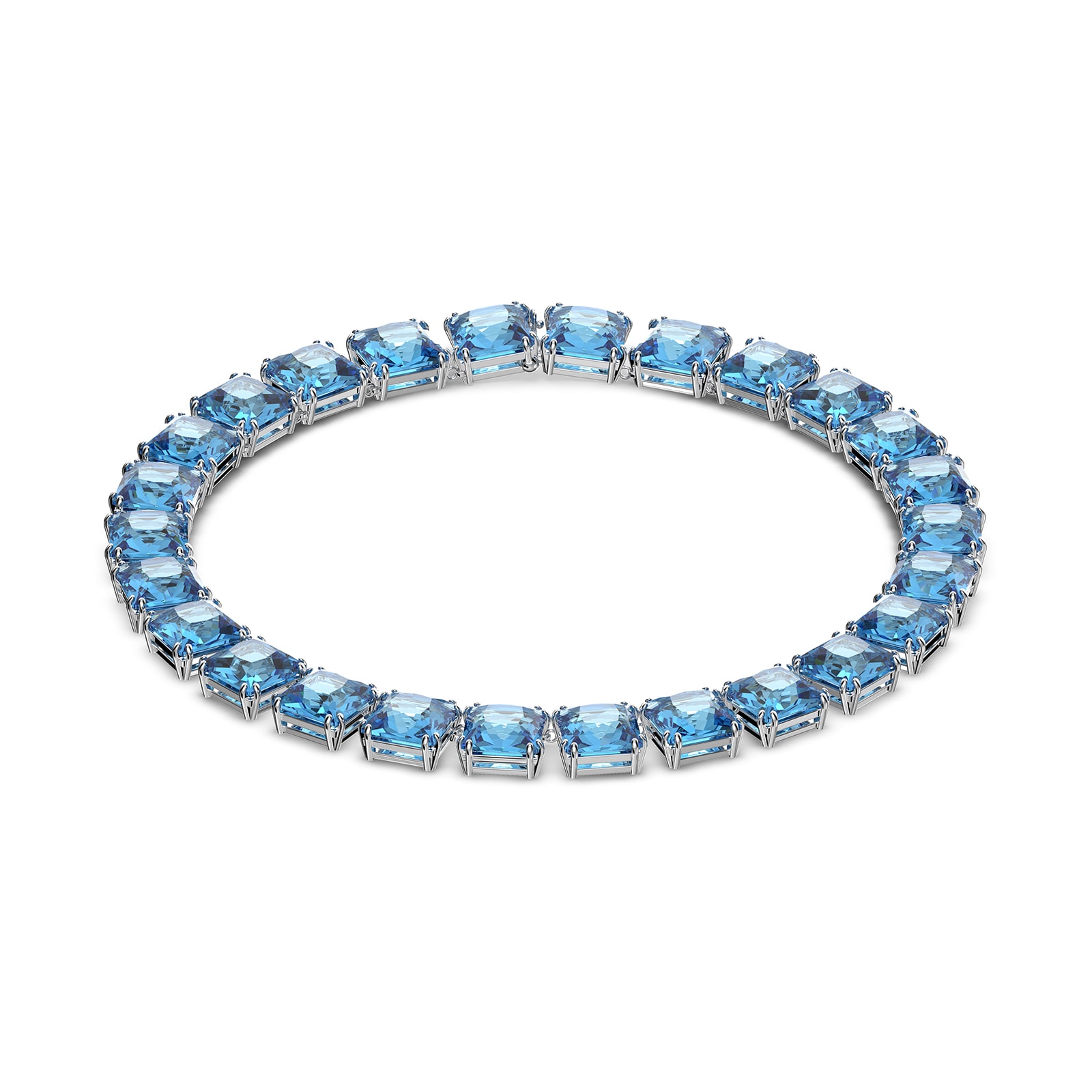SWAROVSKI Rhodium Plated Millenia Square Aqua Crystal Necklace