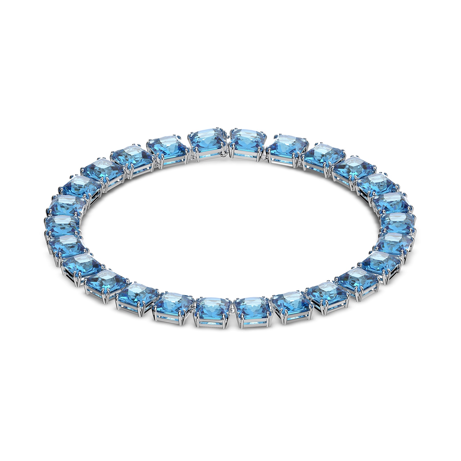 SWAROVSKI Rhodium Plated Millenia Square Aqua Crystal Necklace 5609704 ...