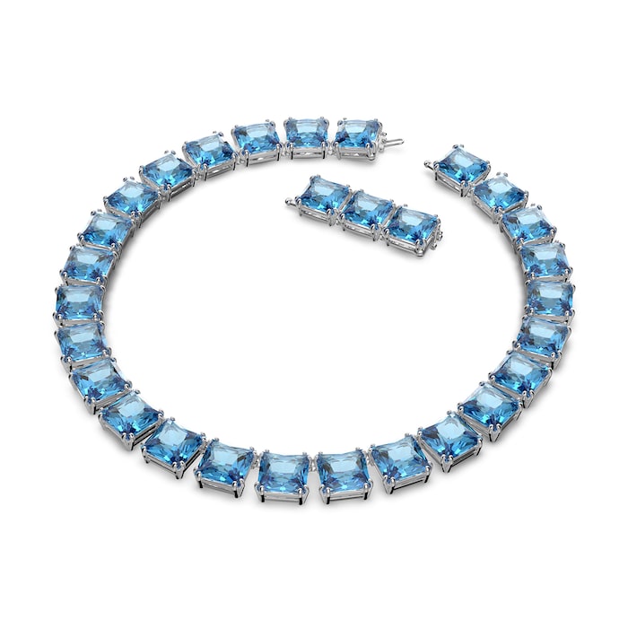 SWAROVSKI Rhodium Plated Millenia Square Aqua Crystal Necklace