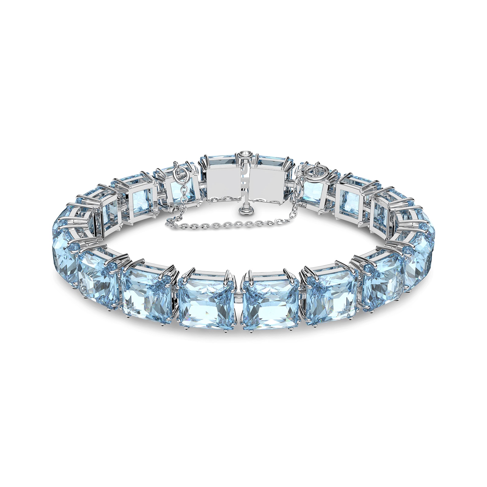 SWAROVSKI Rhodium Plated Millenia Square Aqua Crystal Bracelet