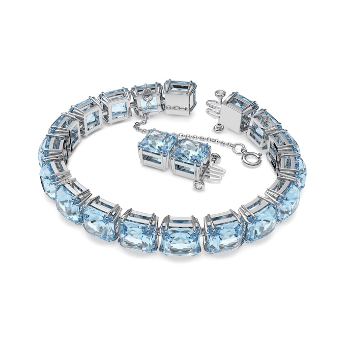 SWAROVSKI Rhodium Plated Millenia Square Aqua Crystal Bracelet