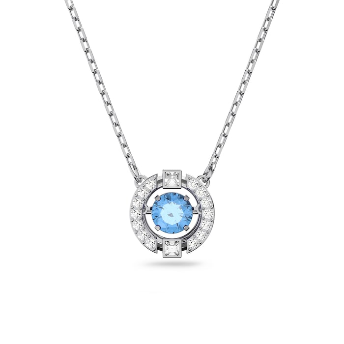 SWAROVSKI Rhodium Plated Sparkling Round Blue Cubic Zirconia Necklace