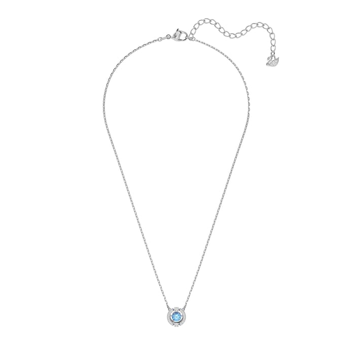 SWAROVSKI Rhodium Plated Sparkling Round Blue Cubic Zirconia Necklace