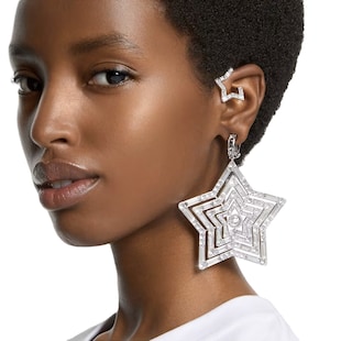SWAROVSKI Rhodium Plated Stella Large Star Cubic Zirconia Clip Earrings
