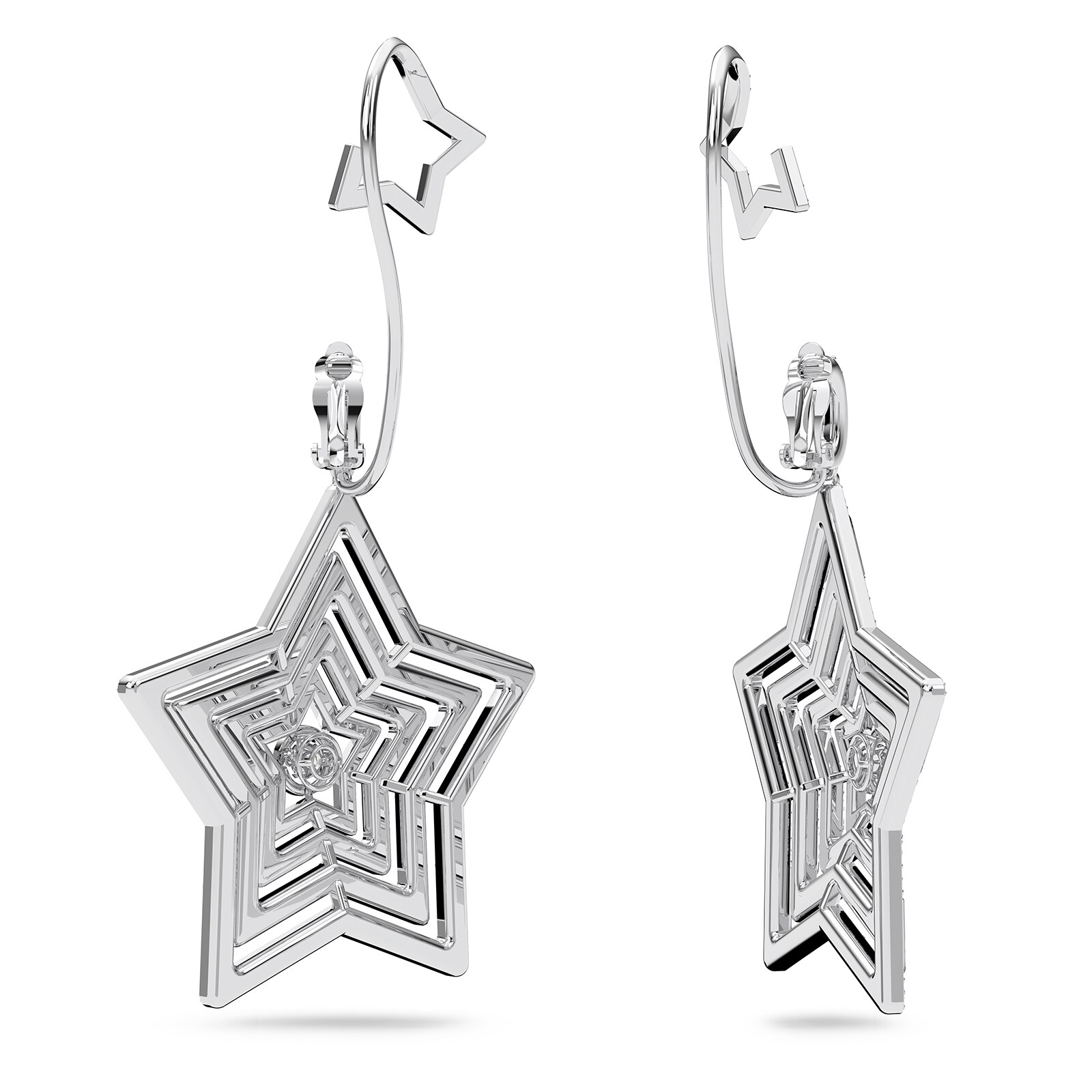SWAROVSKI Rhodium Plated Stella Large Star Cubic Zirconia Clip Earrings
