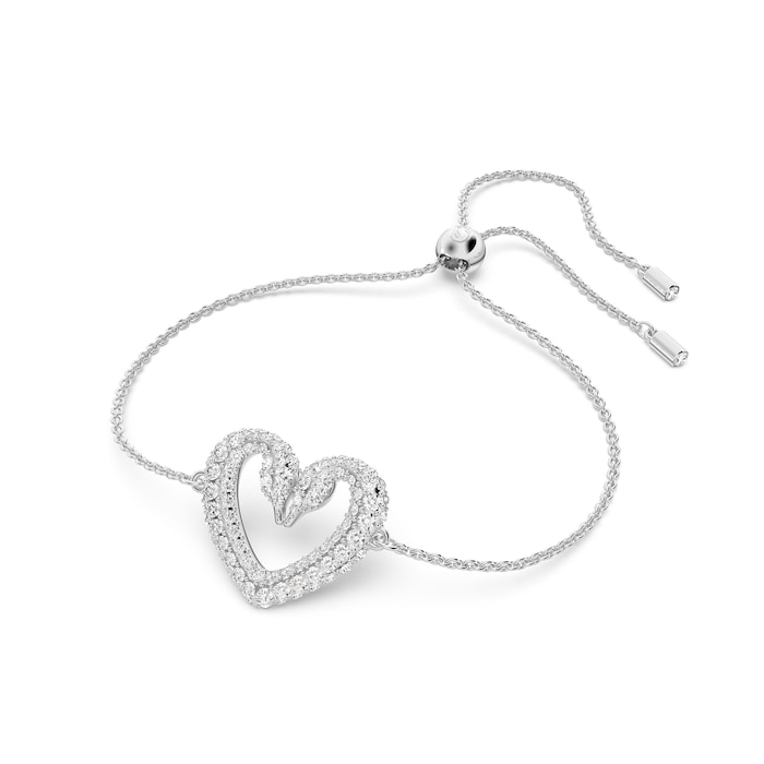 SWAROVSKI Rhodium Plated Una Pave Heart Crystal Bracelet