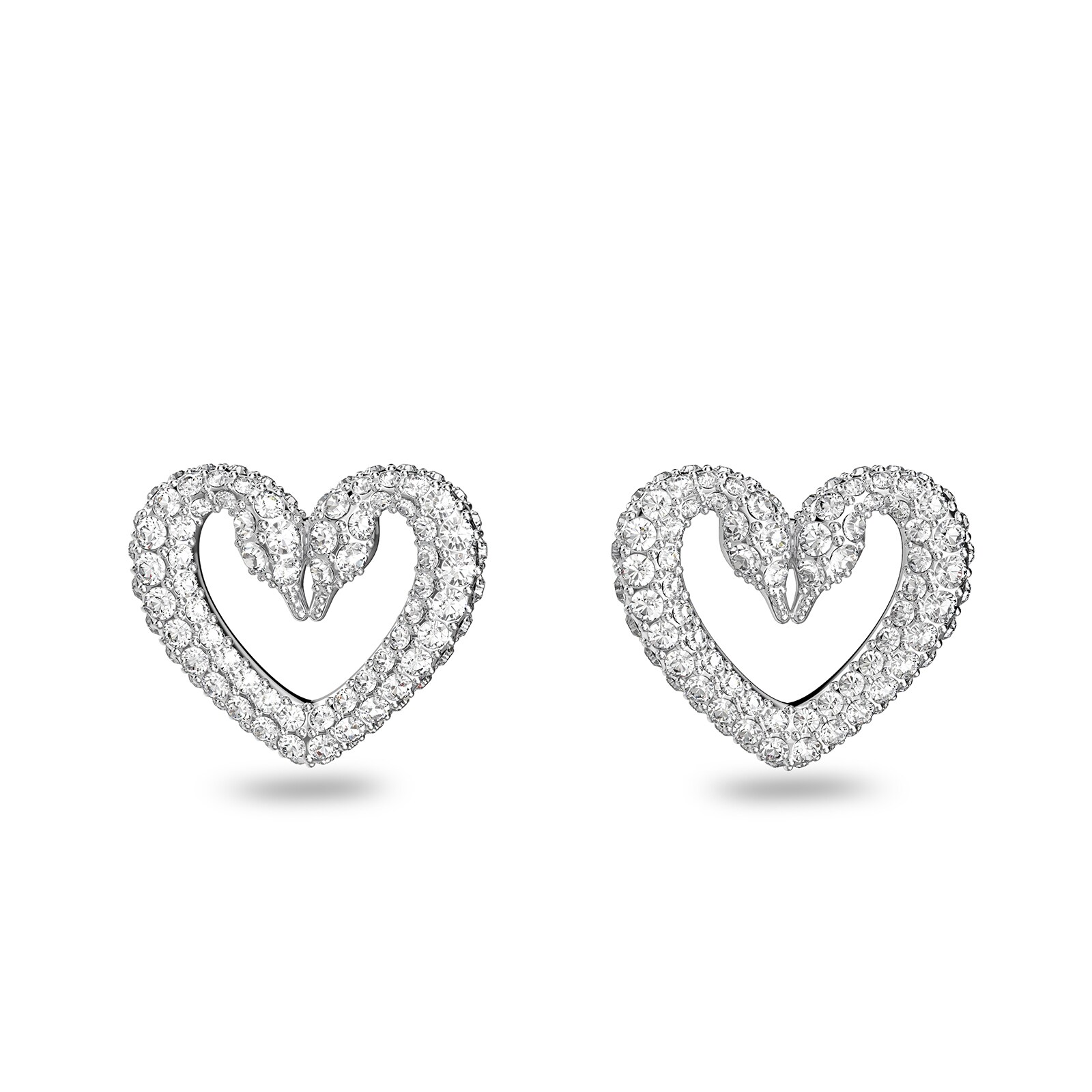 SWAROVSKI Rhodium Plated Una Pave Heart Crystal Earrings