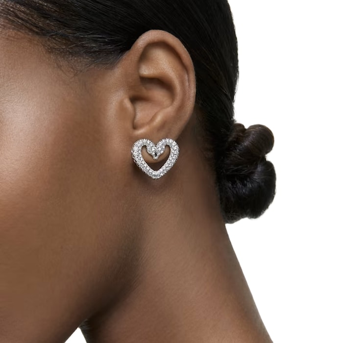 SWAROVSKI Rhodium Plated Una Pave Heart Crystal Earrings