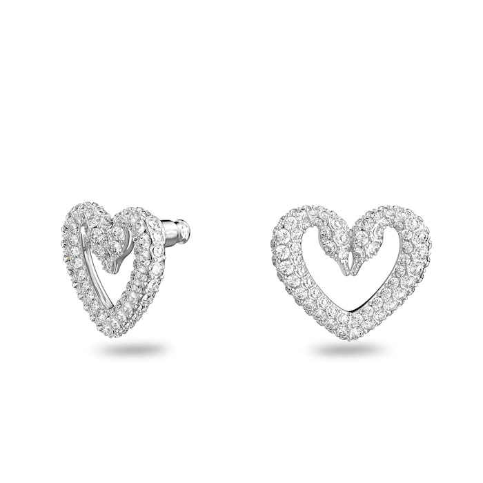 SWAROVSKI Rhodium Plated Una Pave Heart Crystal Earrings