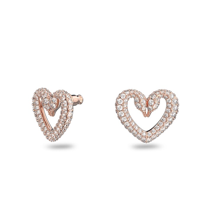 SWAROVSKI Rose Gold Coloured Una Pave Heart Crystal Earrings