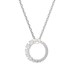 37742471 - Matrix Silver Coloured Cubic Zirconia & Pearl Pendant Necklace