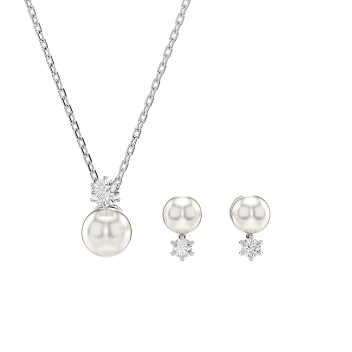 SWAROVSKI Matrix Silver Coloured Cubic Zirconia & Pearl Pendant & Earrings Set