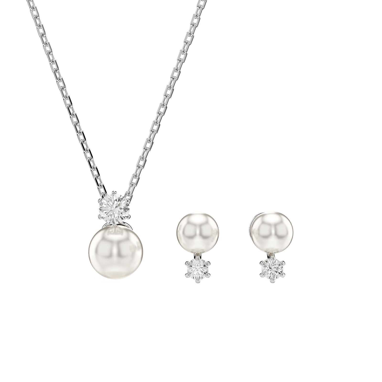 SWAROVSKI Matrix Silver Coloured Cubic Zirconia & Pearl Pendant & Earrings Set
