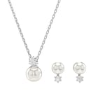 SWAROVSKI Matrix Silver Coloured Cubic Zirconia & Pearl Pendant & Earrings Set