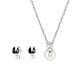 SWAROVSKI Matrix Silver Coloured Cubic Zirconia & Pearl Pendant & Earrings Set