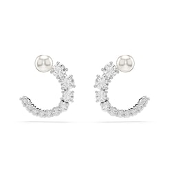 37742473 - Matrix Silver Coloured Cubic Zirconia & Pearl Hoop Earrings
