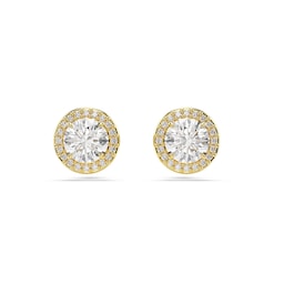 37742478 - Una Yellow Gold Coloured Cubic Zirconia Round Halo Stud Earrings