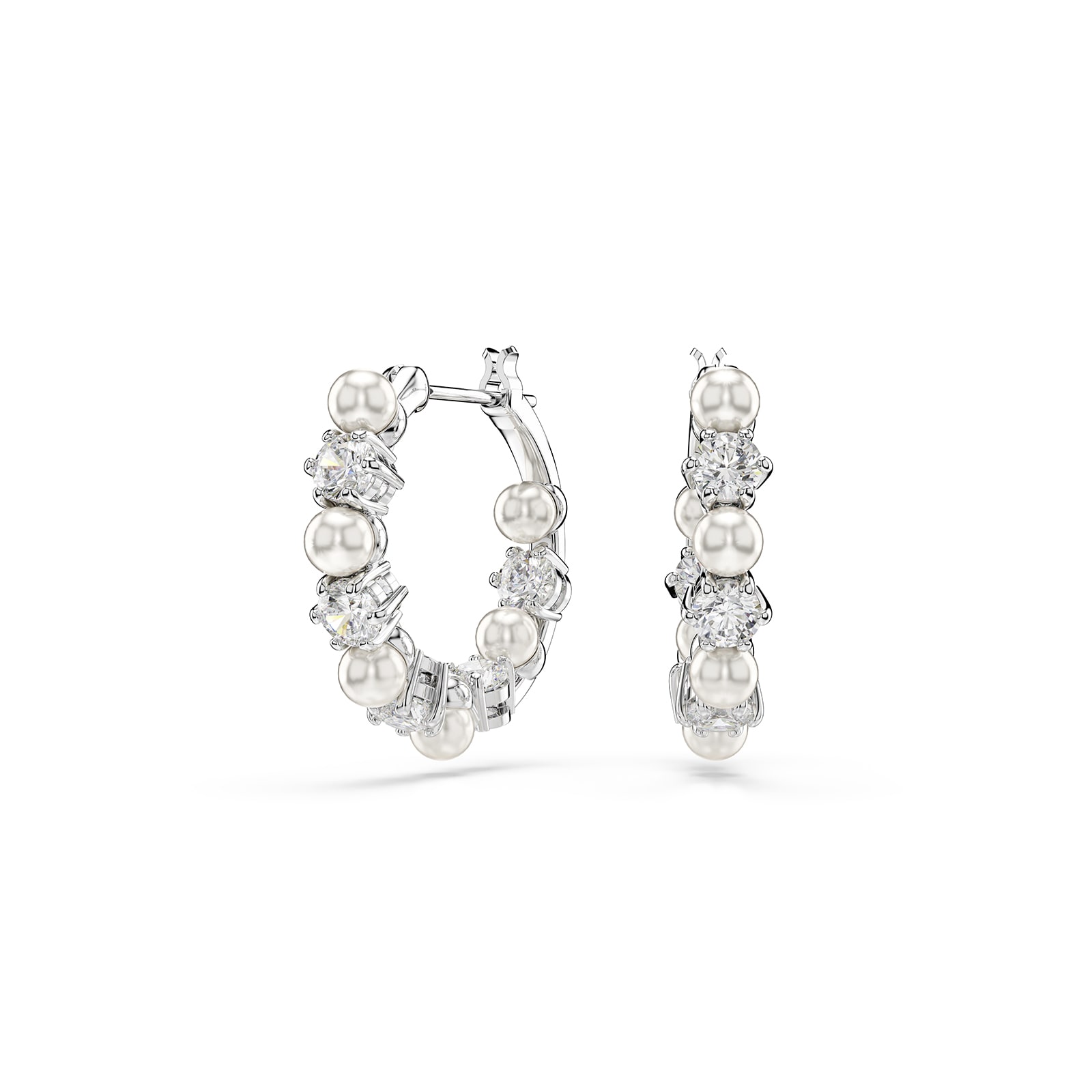 SWAROVSKI Matrix Silver Coloured Cubic Zirconia & Pearl Hoop Earrings
