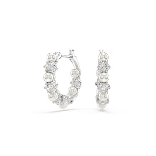 SWAROVSKI Matrix Silver Coloured Cubic Zirconia & Pearl Hoop Earrings